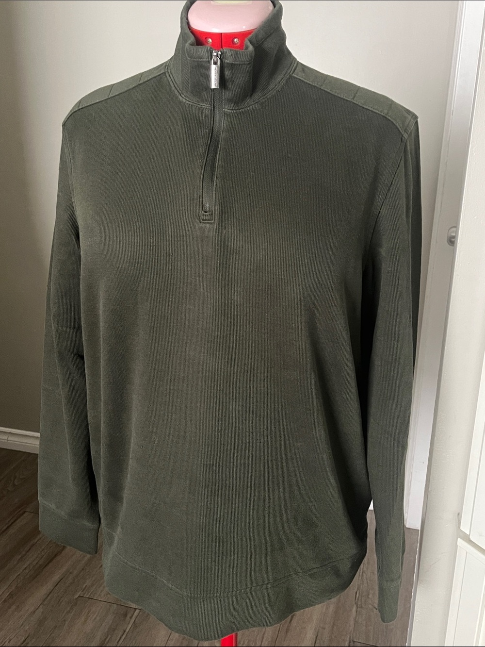 Perry Ellis Olive Green Knit Zip-Up Sweater